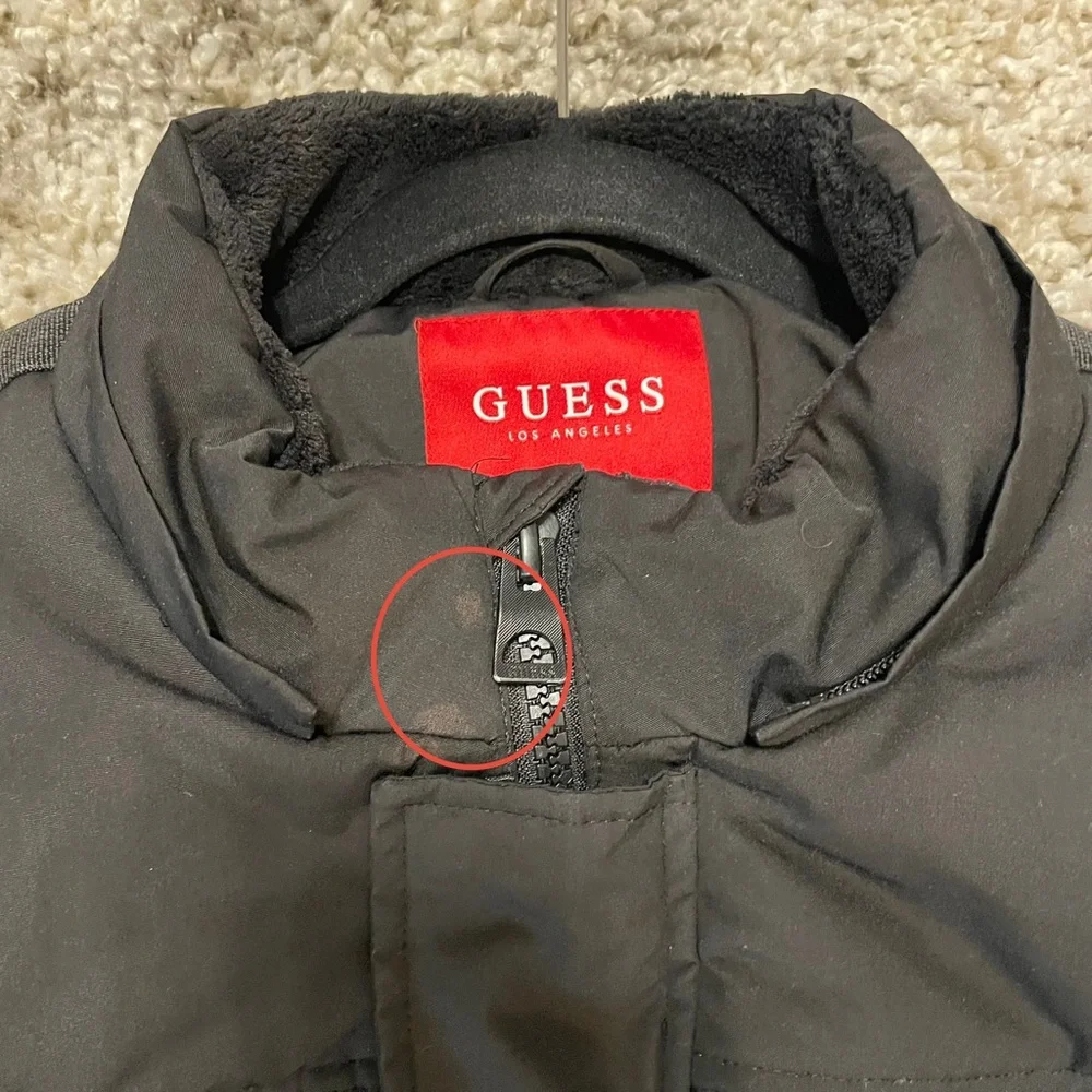 GUESS Men's Duke Quilted Puffer Bomber Jacket Black Large Excellent Condition!